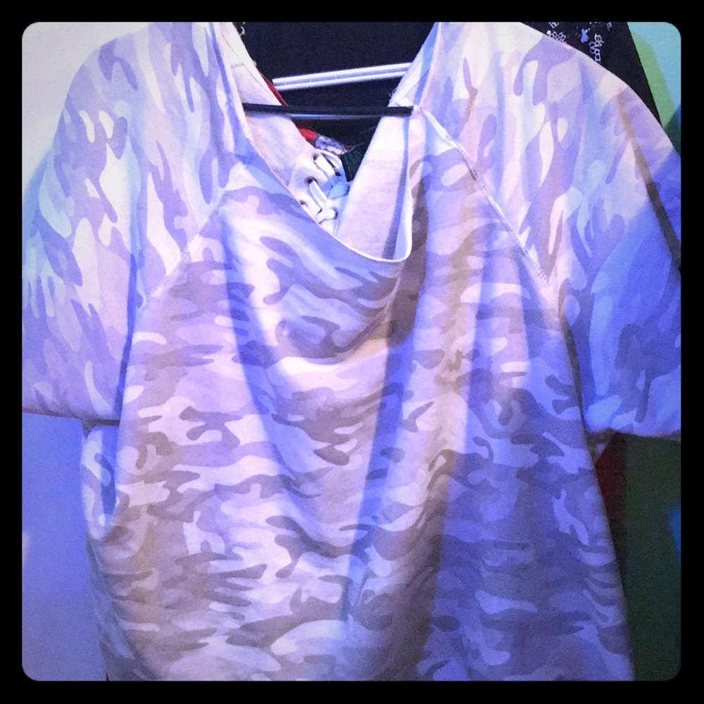 White and grey camo crop top